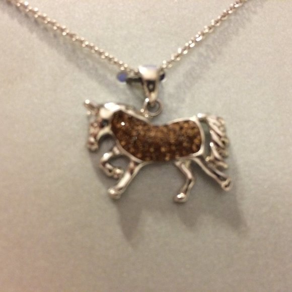 Horse with Brown Rhinestones Pendant Necklace - Picture 2 of 6